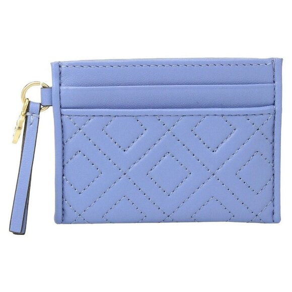 Tory Burch Fleming Larkspur Quilted Leather Card Coin Case Mini Key Wallet NWT - Picture 2 of 5